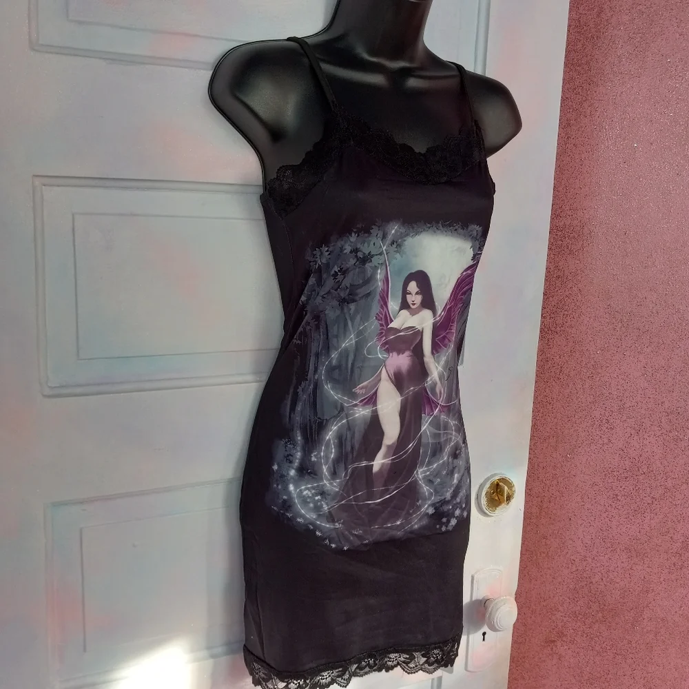 💥Fairy grunge bodycon gothic slip dress! Nwt! Sexy goth dress w/lace trim - Picture 9 of 12